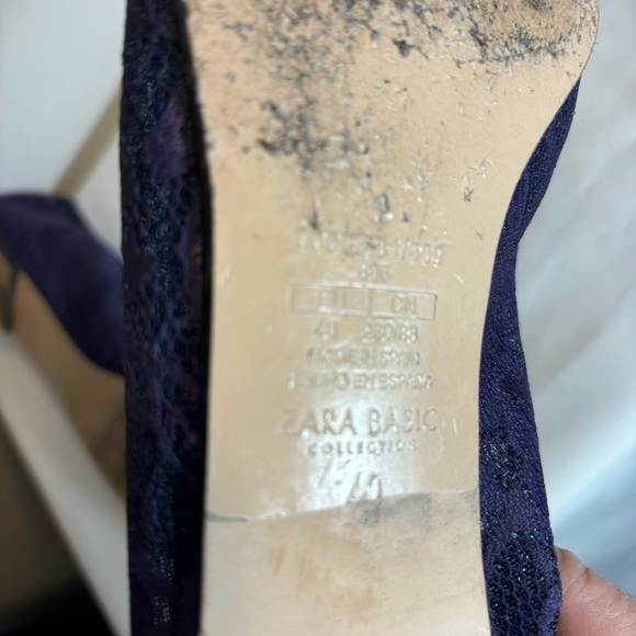 ZARA COLLECTION Sz 40 Pointy Ballet Flats Sheer Lace Tiny Bow Shoes - Picture 9 of 10